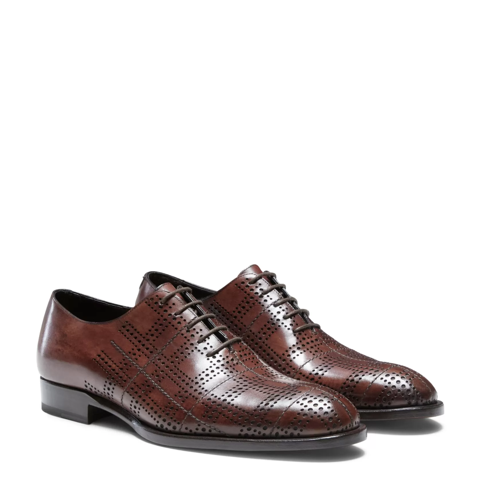 Fratelli Rossetti Brown leather Tartan Oxford shoe | Marronescuro Clearance