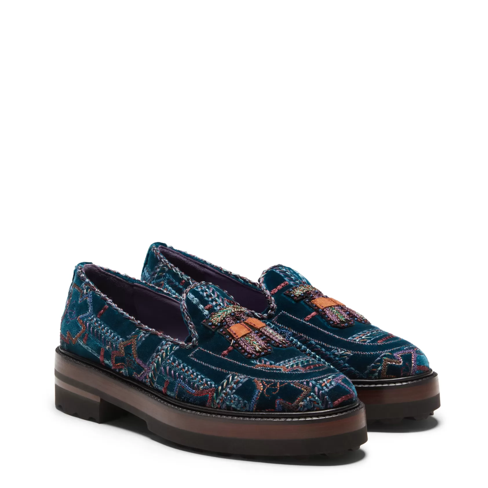 Fratelli Rossetti Special Embroidery Brera loafer in multi-coloured velvet | Petrolio Cheap